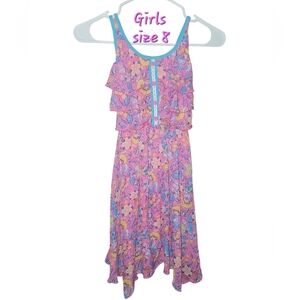 Vibrant Pink and Blue Girls Ruffle Dress